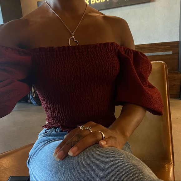 Express Tops - Deep Burgundy Express Flared Sleeved Blouse